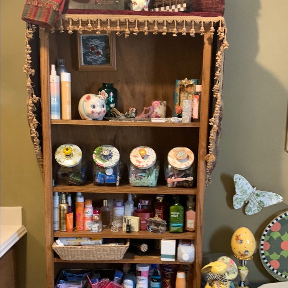 Decorative Wooden Shelf with Assorted Items